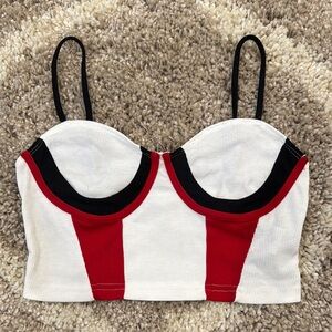 Red and Black Colorblock Corset Style Crop Top